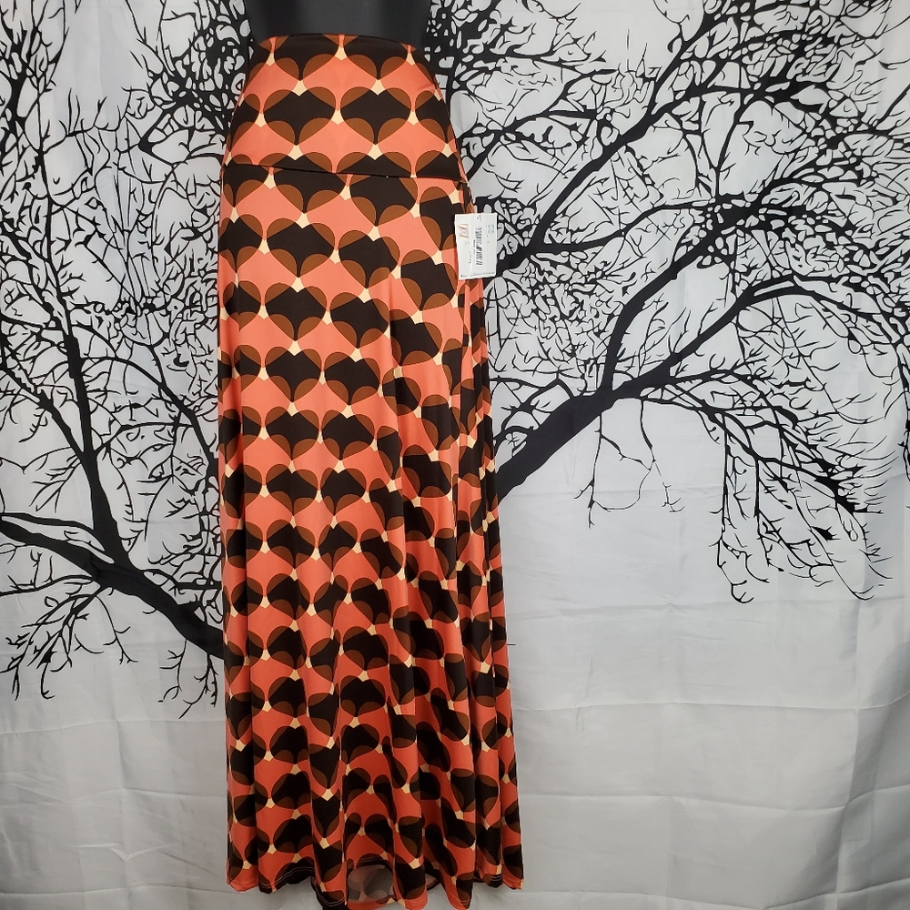 LuLaRoe Maxi Skirt Neon Prink Black Heart Print XL